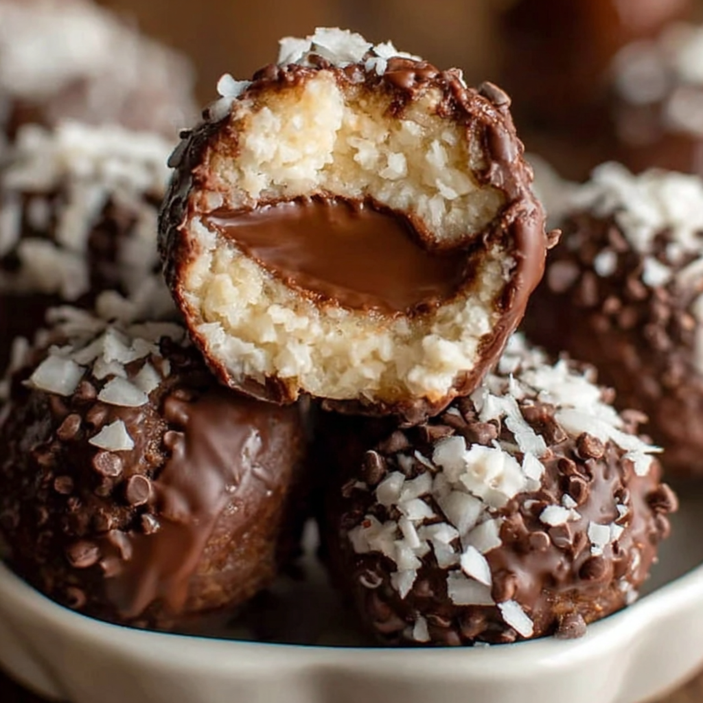 Chocolate Coconut Bliss Balls with a Creamy Center
