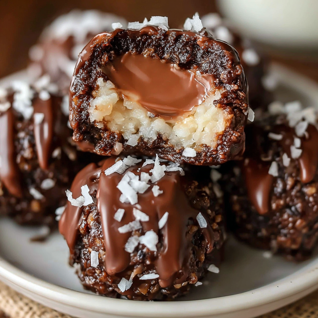 Chocolate Coconut Bliss Balls with Creamy Center