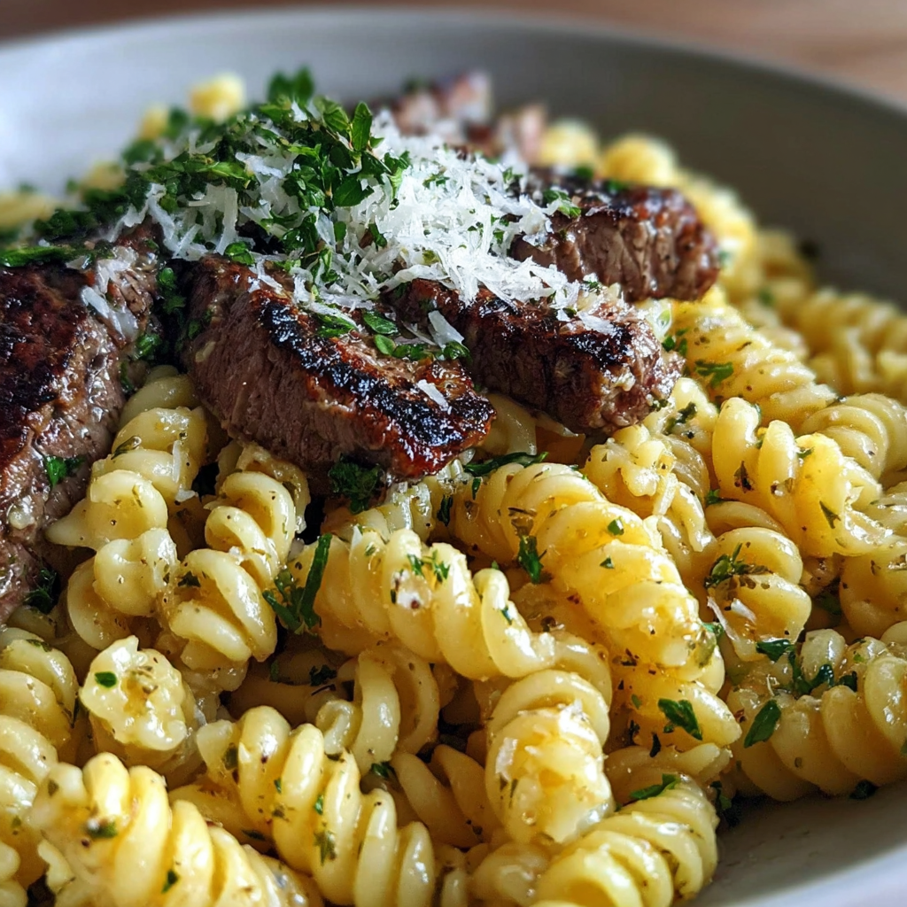 Creamy Garlic Butter Steak Pasta with Fusilli