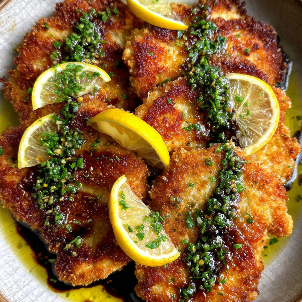 Crispy Lemon Chicken Cutlets with Salmoriglio Sauce
