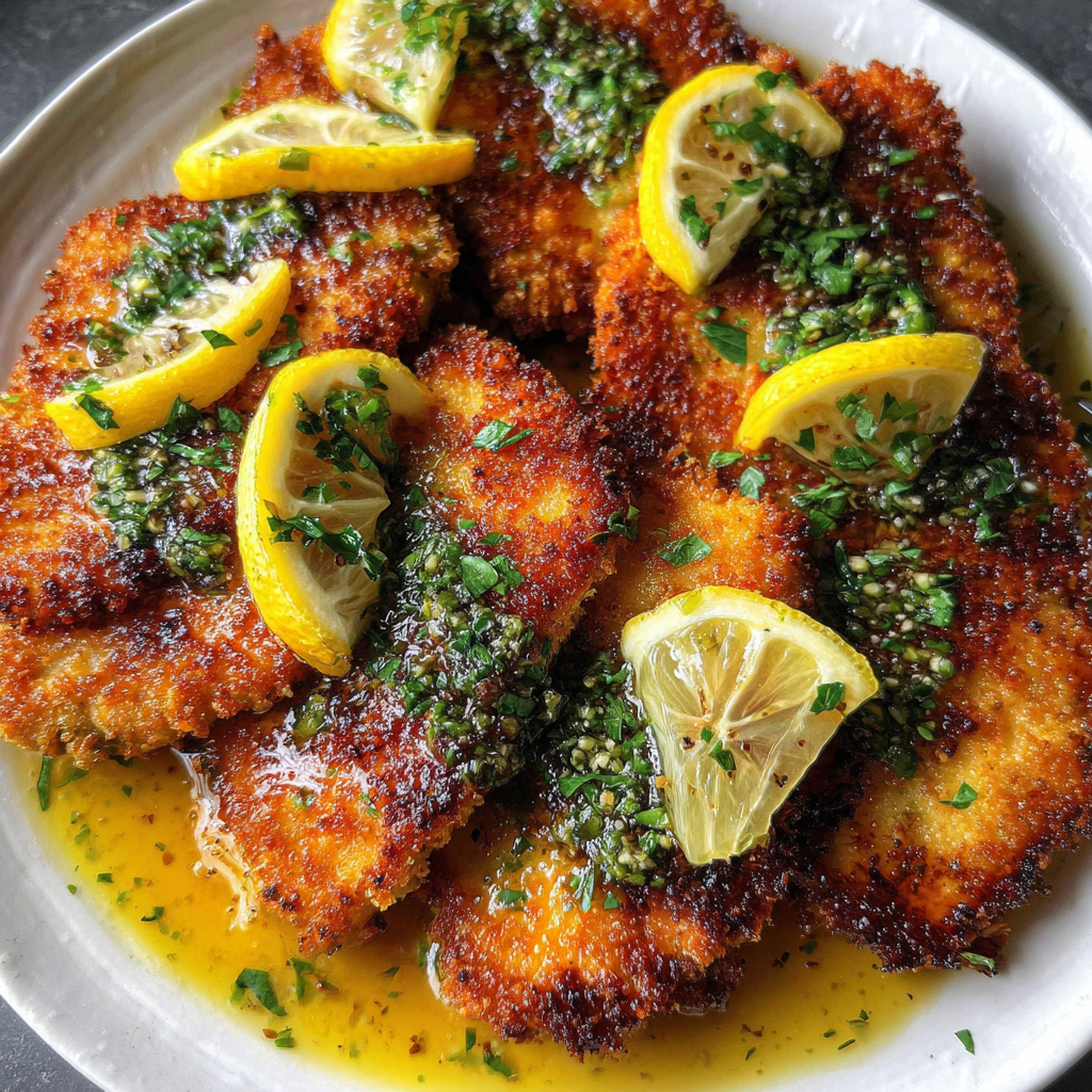Crispy Lemon Chicken Cutlets with Salmoriglio Sauce
