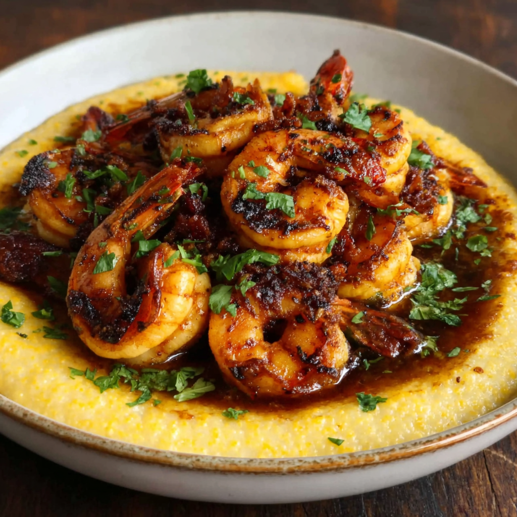 Delicious Gouda Grits with Smoky Brown Butter Shrimp