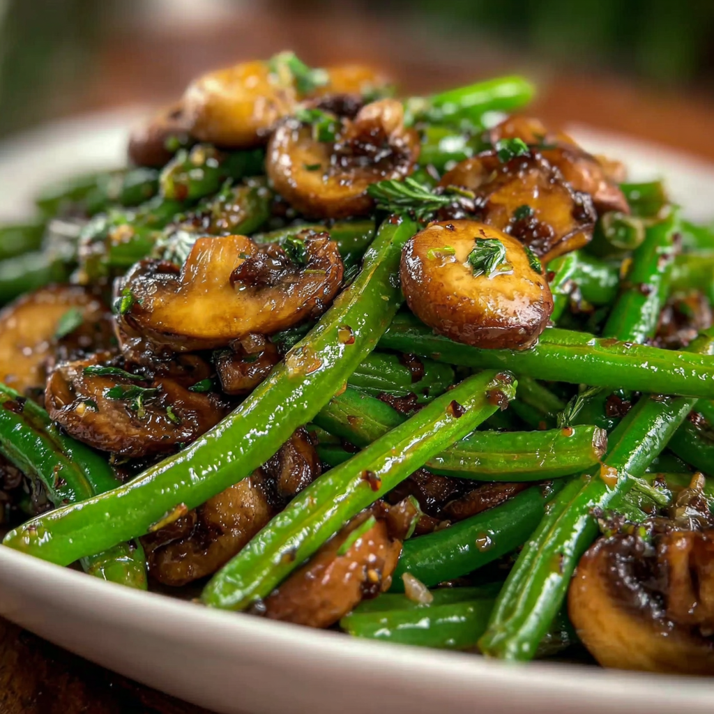Savory Garlic Butter Sautéed Green Beans and Mushrooms